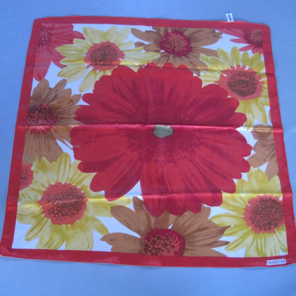 Women's NUOXIYA Rectangular Scarf Red Orange Yellow Brown Floral Print Silk/Poly